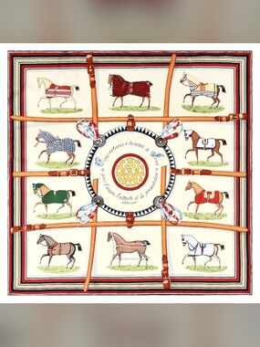 NEW Carolina Lemke Royal Court 100% Silk Equestrian Bridle Print Scarf Statement